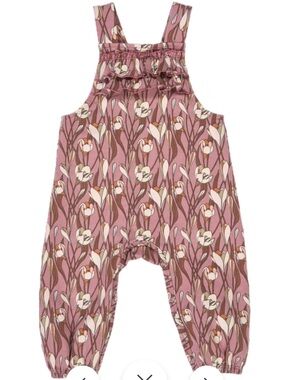 Girls Floral Pink Overalls Romper
